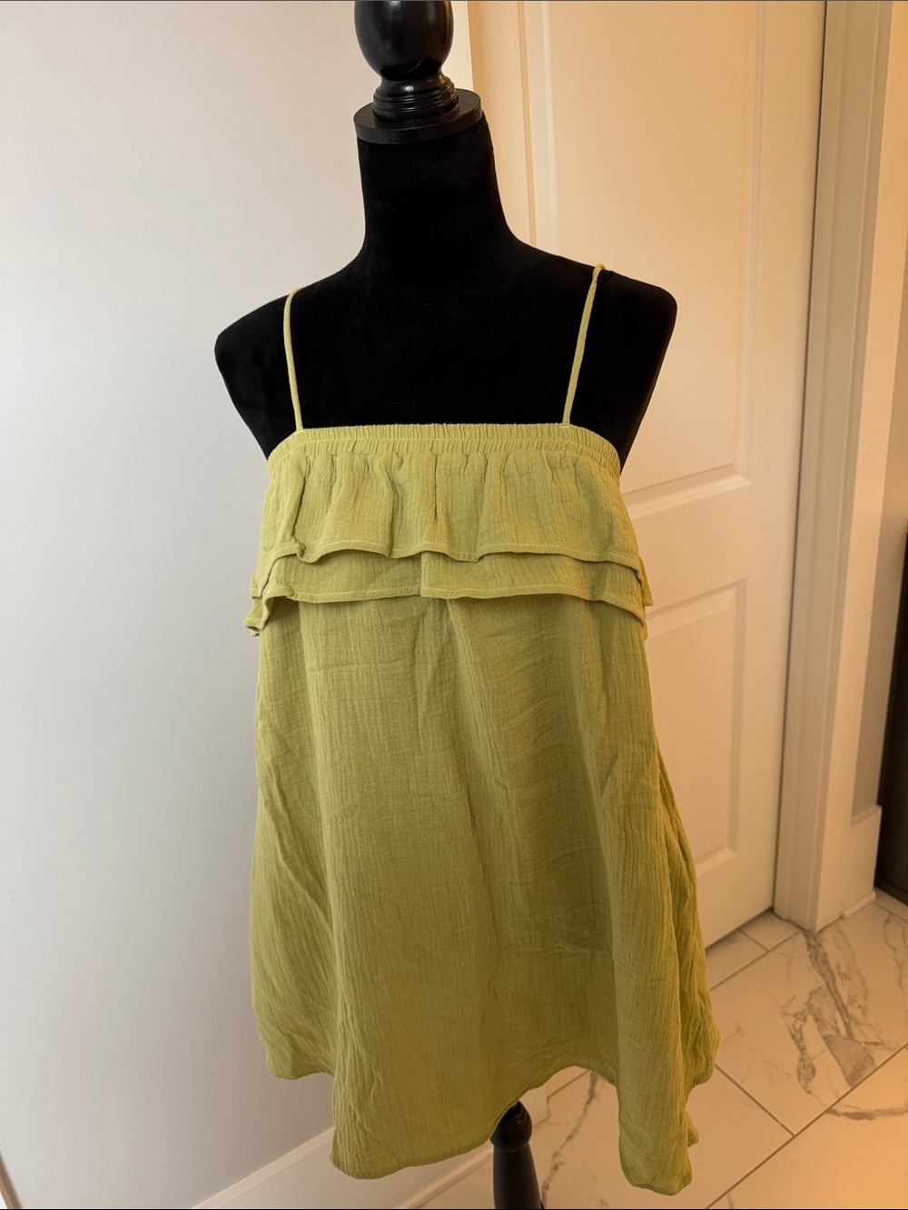 Lime Green Ruffle-Trim Spaghetti Strap Swim Coverup